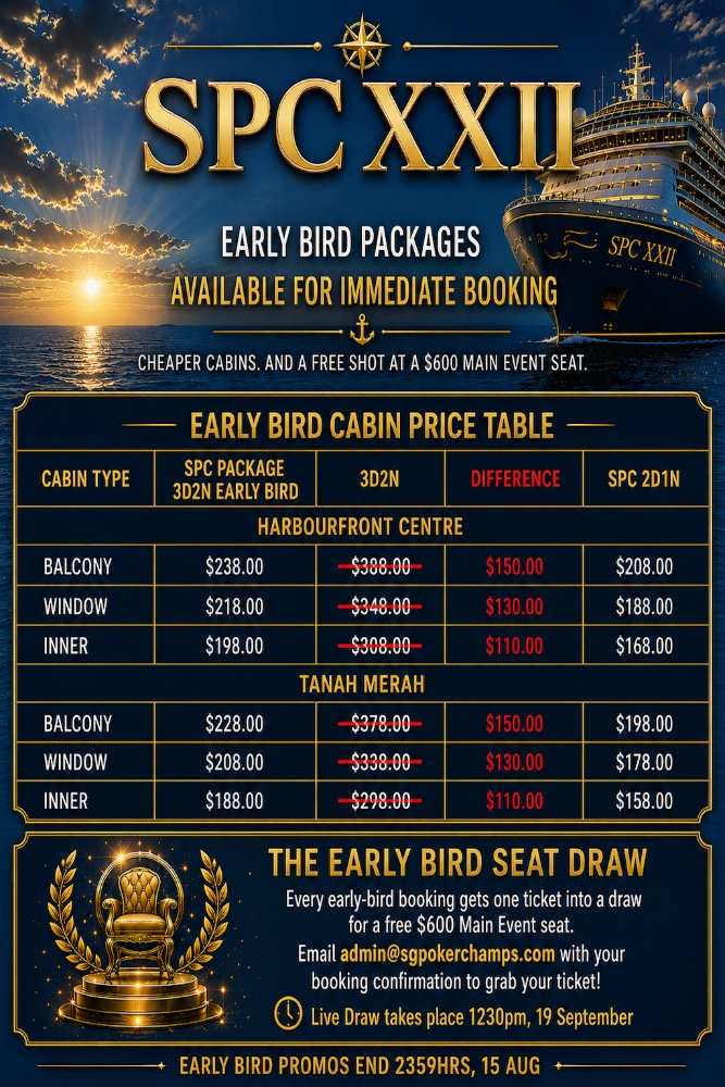 SPC XXII Early Bird Promo - Big Cabin Savings and a Free Main Event Seat!